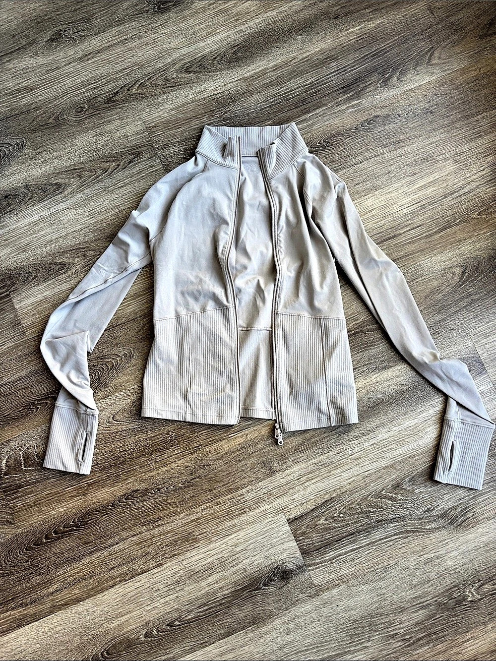 Aerie Ribbed Jacket Beige Zip Up